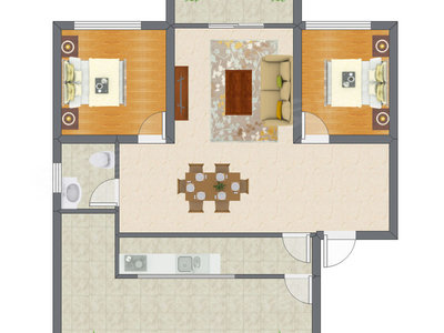 2室2厅 86.00平米户型图