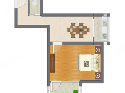 1室1厅 46.37平米户型图