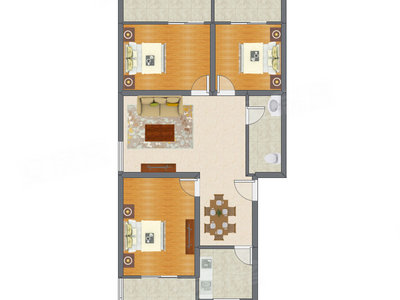 3室2厅 89.58平米户型图