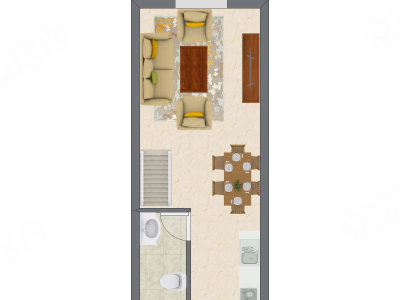 1室2厅 44.86平米户型图