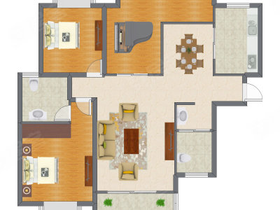 2室2厅 101.26平米户型图
