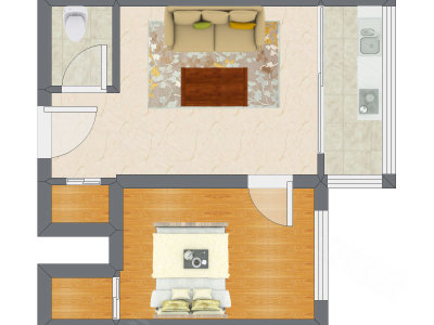 1室1厅 37.11平米户型图