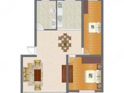 2室1厅 91.24平米户型图
