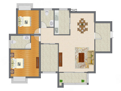 2室2厅 106.73平米户型图