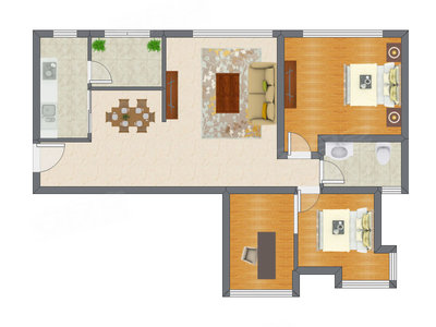 2室2厅 89.29平米户型图
