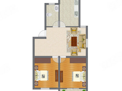 2室2厅 70.98平米户型图