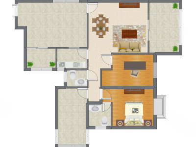 2室2厅 122.00平米户型图