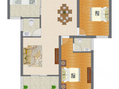 2室2厅 65.58平米户型图