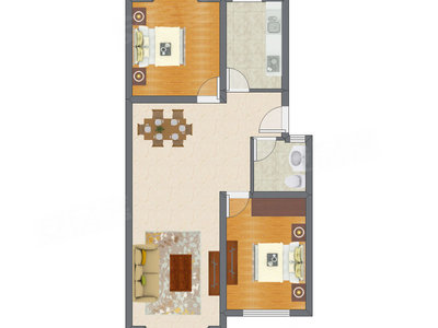 2室2厅 86.59平米户型图