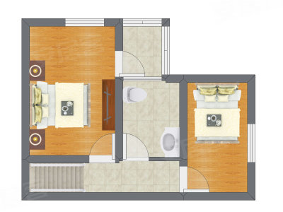 2室2厅 46.47平米户型图