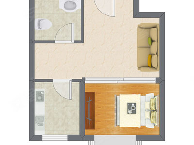 1室1厅 43.04平米户型图