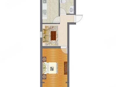 1室1厅 53.26平米户型图