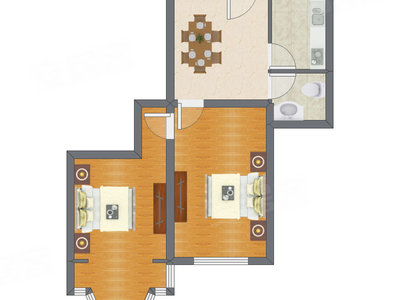 2室1厅 66.30平米
