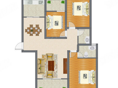 3室2厅 78.74平米户型图