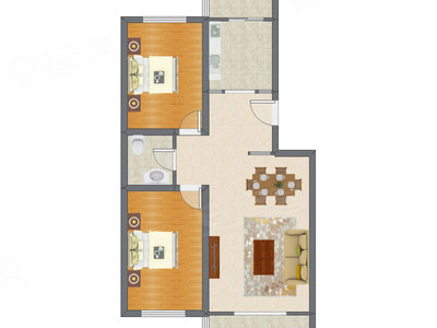 2室2厅 104.52平米户型图