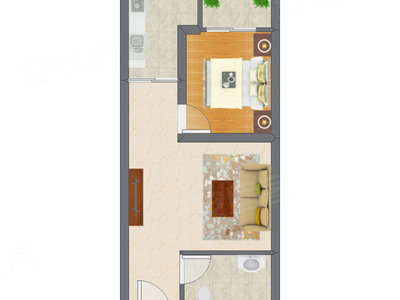 1室1厅 32.64平米户型图