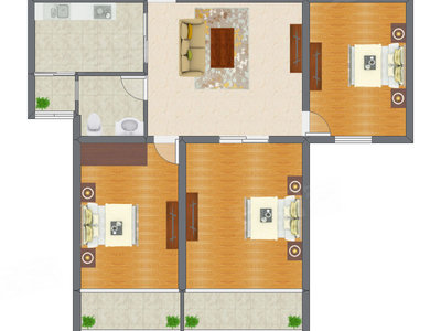 3室1厅 141.00平米户型图