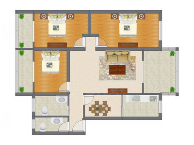 3室2厅 129.60平米户型图