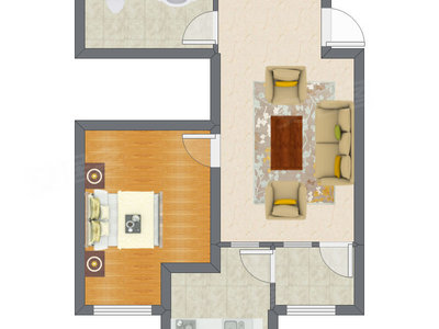 1室1厅 60.18平米户型图