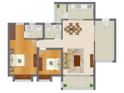 2室2厅 91.89平米户型图