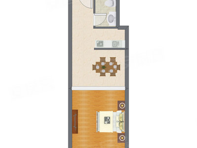 1室1厅 57.22平米户型图