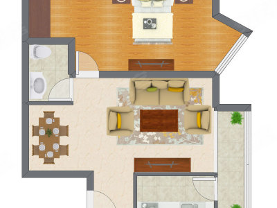 1室2厅 48.63平米户型图