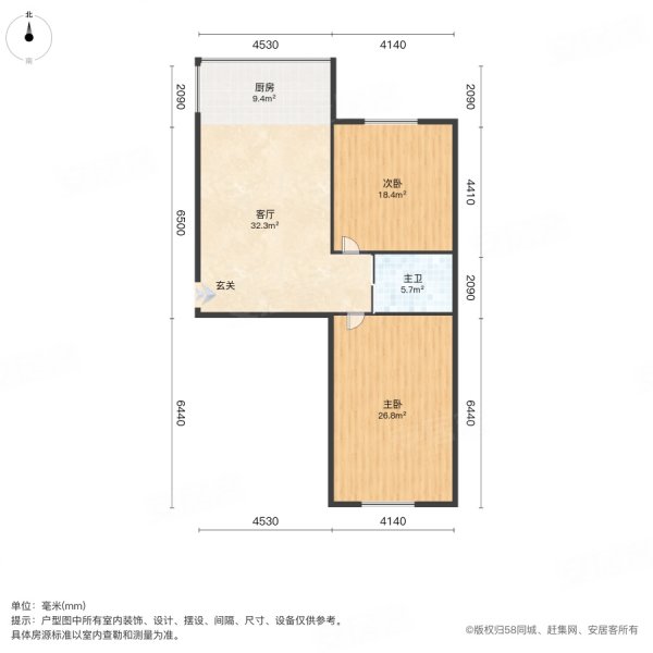 涌泉社区2室1厅1卫64.54㎡南北43.5万