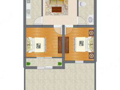 2室1厅 60.10平米户型图