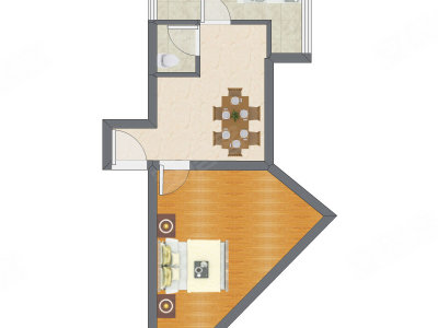 1室1厅 51.97平米户型图