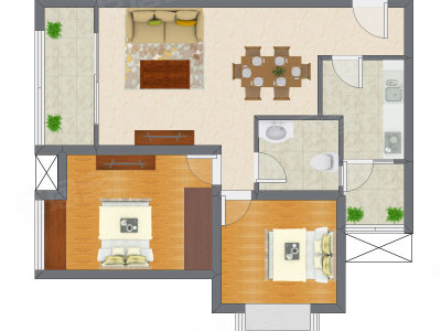 2室2厅 64.35平米户型图