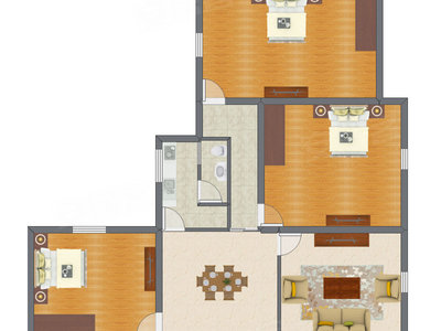 3室2厅 104.68平米户型图