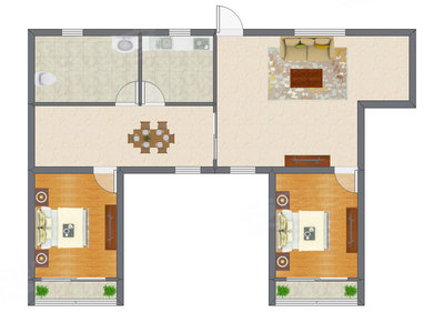 2室2厅 87.20平米户型图