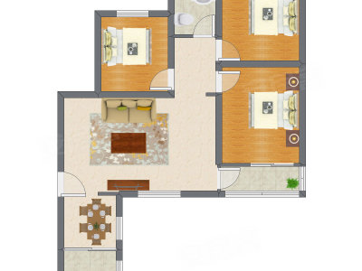 3室2厅 91.71平米户型图