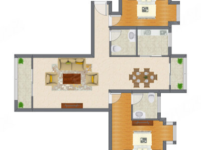 2室2厅 116.64平米户型图