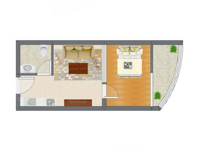 1室1厅 38.18平米户型图