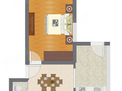 1室1厅 34.33平米户型图