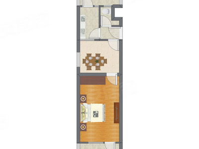 1室1厅 46.49平米户型图