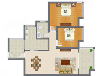 2室2厅 90.61平米户型图