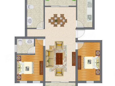2室2厅 86.40平米