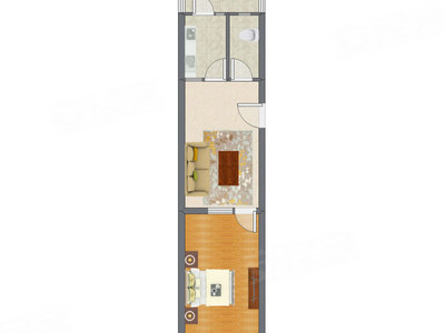 1室1厅 51.51平米户型图