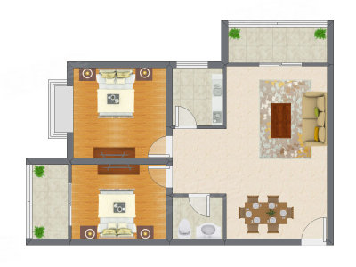 2室2厅 91.69平米
