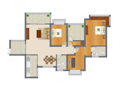 2室2厅 127.80平米户型图