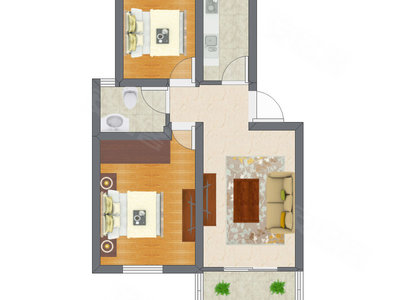 2室1厅 40.12平米户型图