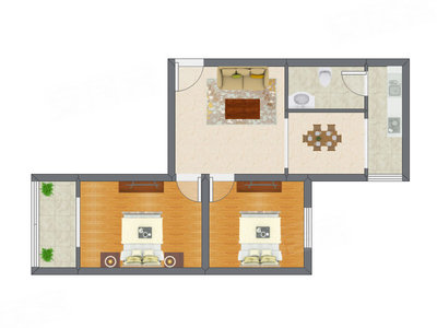 2室2厅 65.12平米户型图