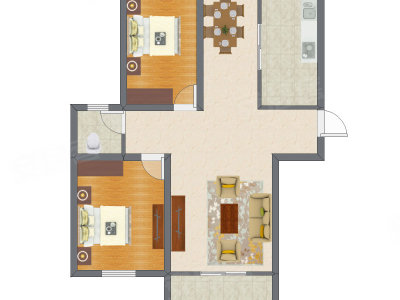 2室2厅 70.89平米户型图