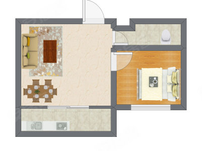 1室2厅 56.24平米户型图
