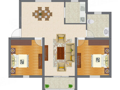 2室2厅 72.76平米户型图