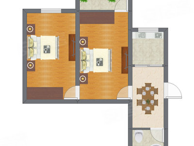 2室1厅 64.33平米户型图