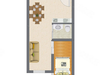 1室2厅 48.27平米户型图