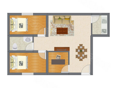 3室2厅 77.00平米户型图